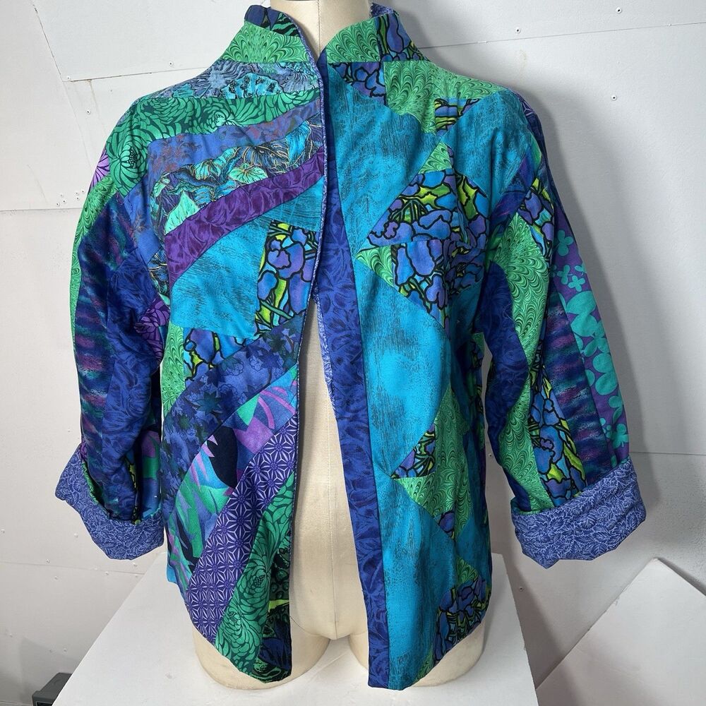 Vintage Patchwork Quilted Jacket Handmade Cottagecore Purple Boho M